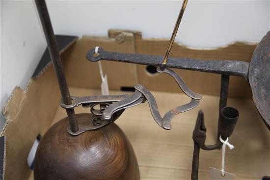 Iron grisset, a Scottish Spill holder and a rush light